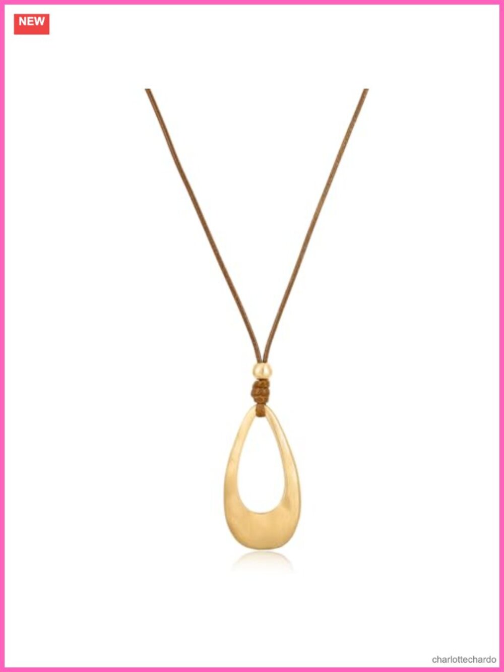 Classic Teardrop Pendant Long Necklace for Women, Brushed Gold Plated Wax Cord,